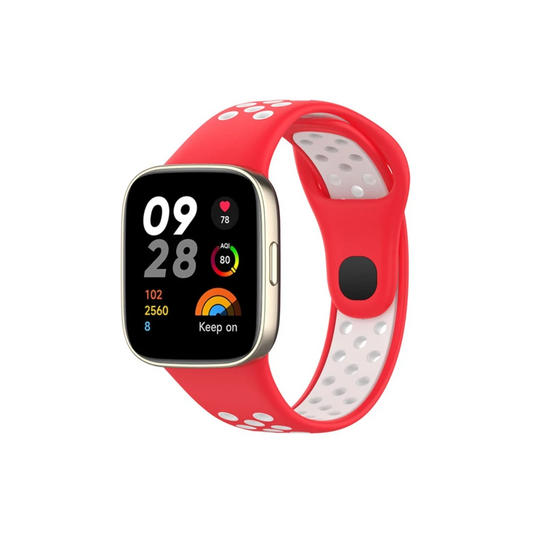 Xiaomi Redmi Watch 3 Spor Delikli Kordon - Kırmızı-Beyaz