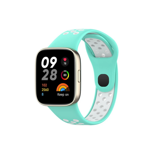 Xiaomi Redmi Watch 3 Spor Delikli Kordon - Turkuaz-Beyaz