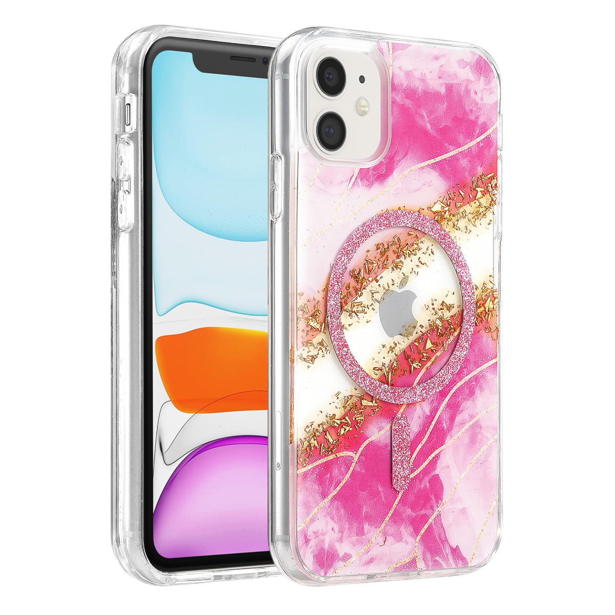Onegif Apple iPhone 11 Lotus Simli Magsafe Kapak - Pembe