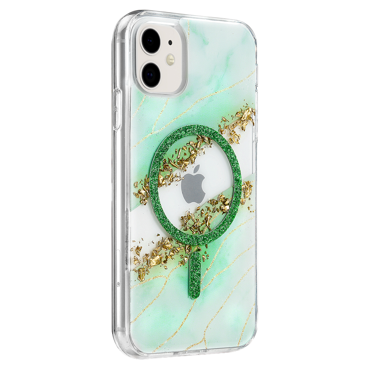 Onegif Apple iPhone 11 Lotus Simli Magsafe Kapak - Yeşil