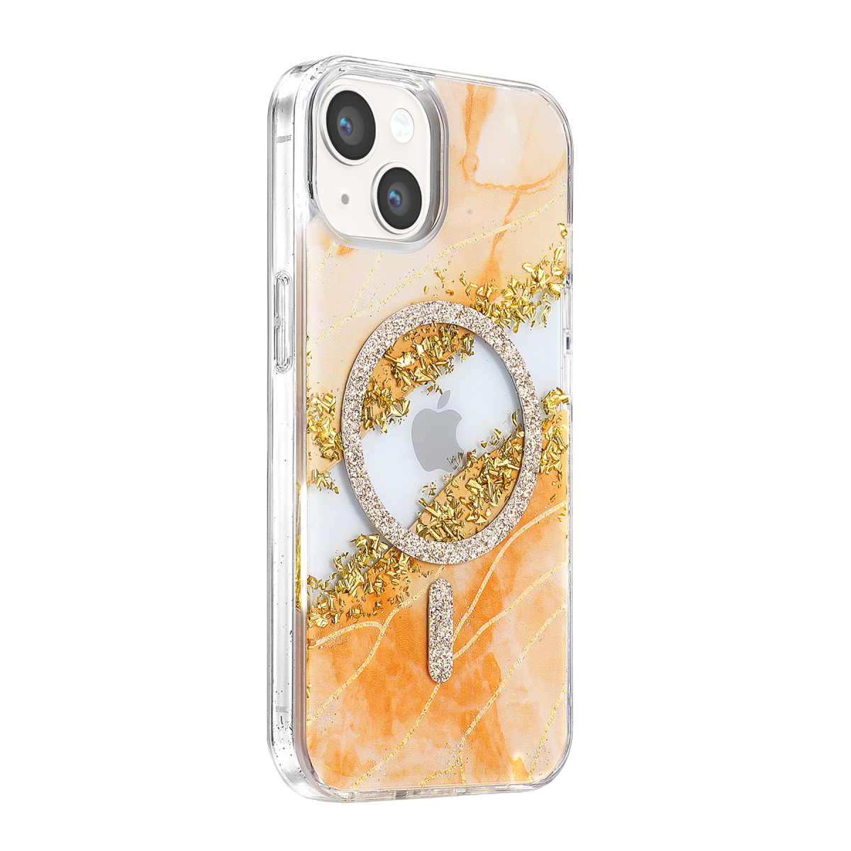 Onegif Apple iPhone 14 Lotus Simli Magsafe Kapak - Turuncu
