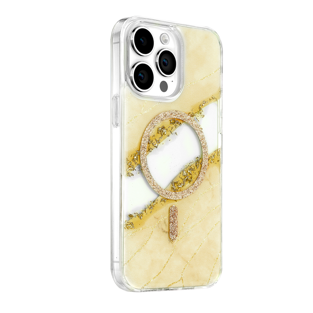 Onegif Apple iPhone 14 Pro Max Lotus Simli Magsafe Kapak - Gümüş