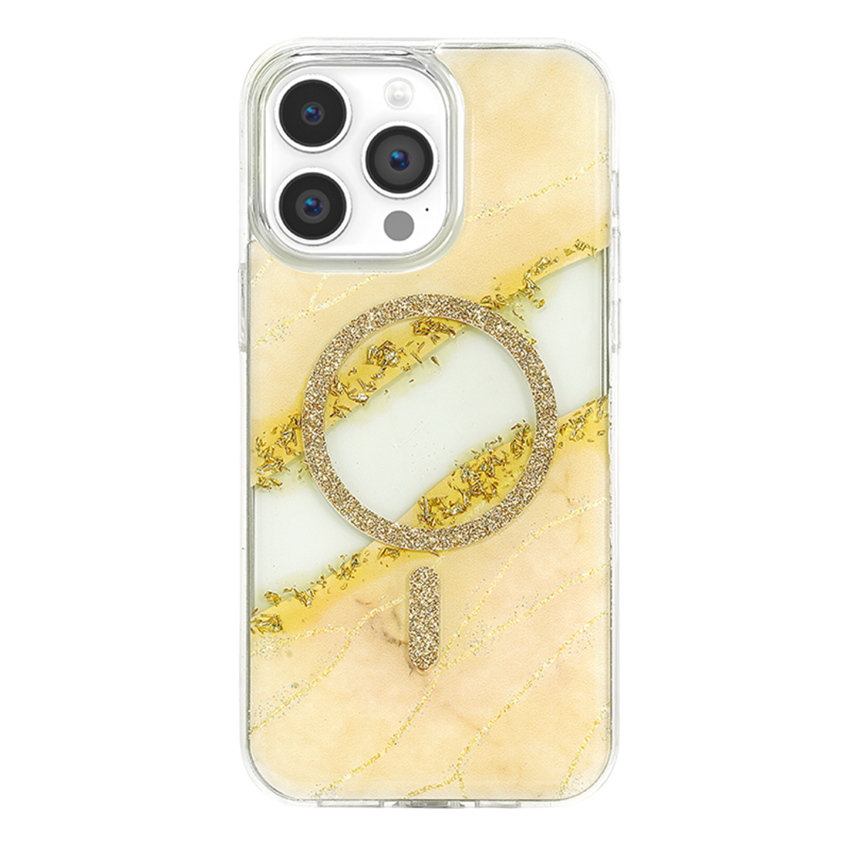 Onegif Apple iPhone 14 Pro Max Lotus Simli Magsafe Kapak - Gümüş