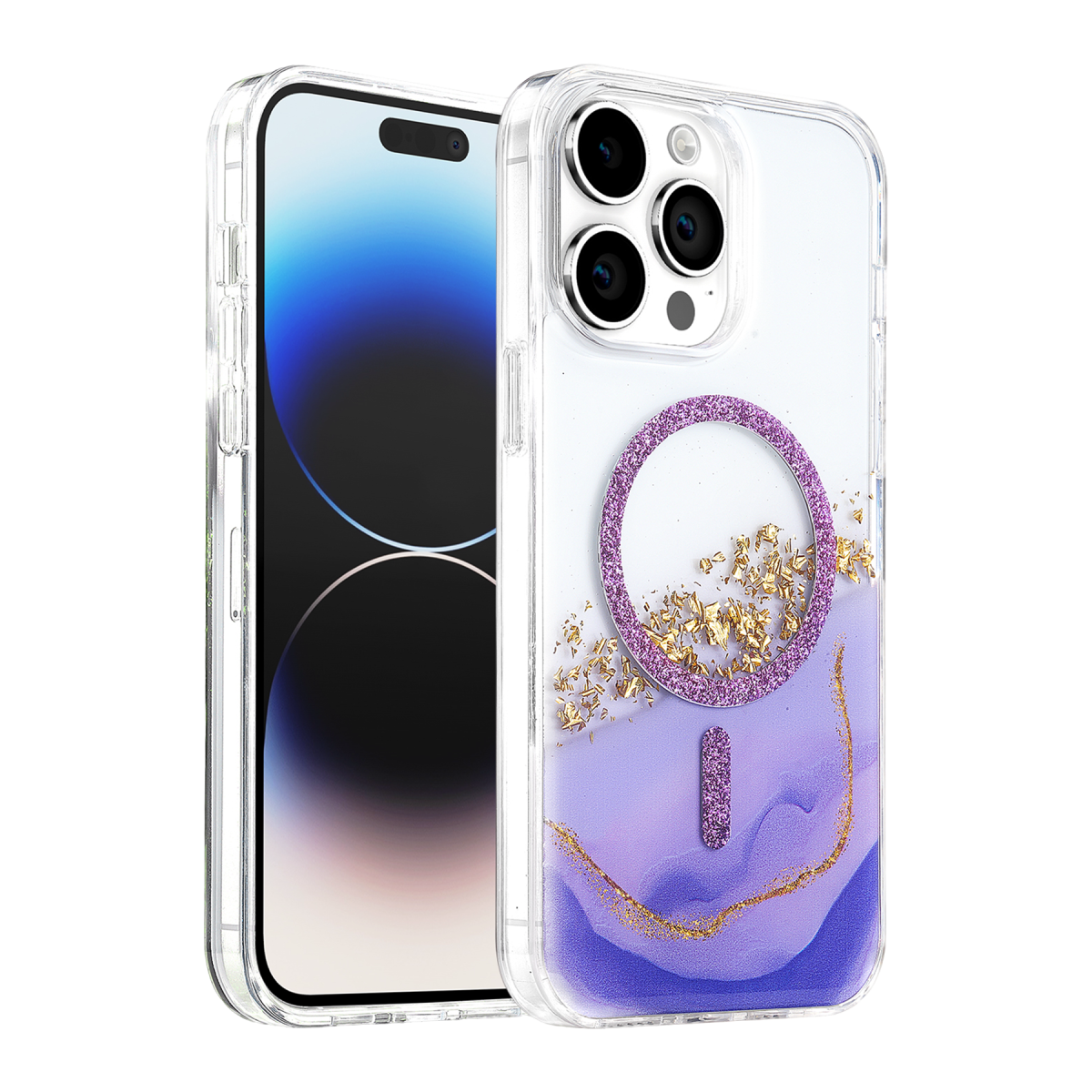 Onegif Apple iPhone 14 Pro Max Lotus Simli Magsafe Kapak - Mor