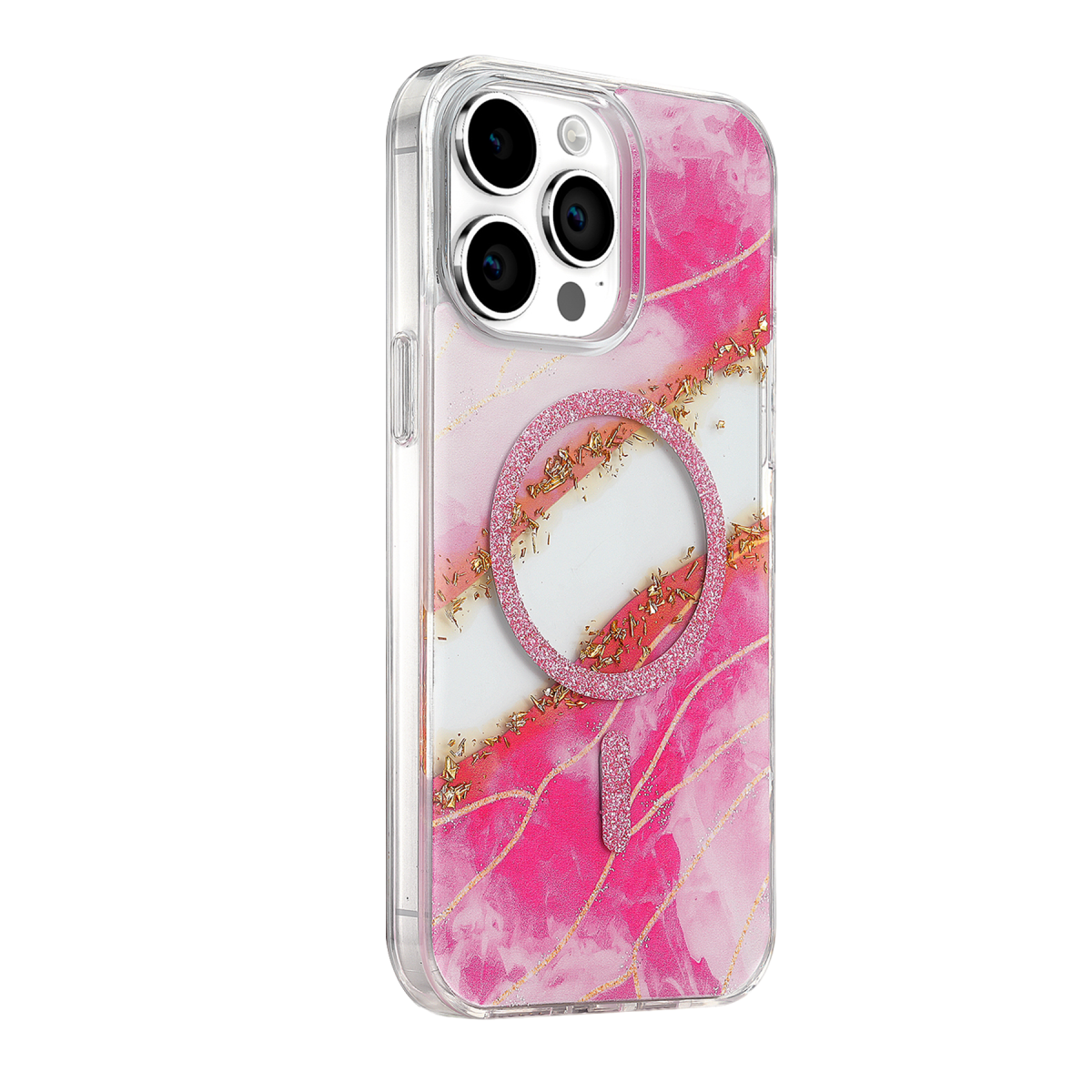 Onegif Apple iPhone 14 Pro Max Lotus Simli Magsafe Kapak - Pembe