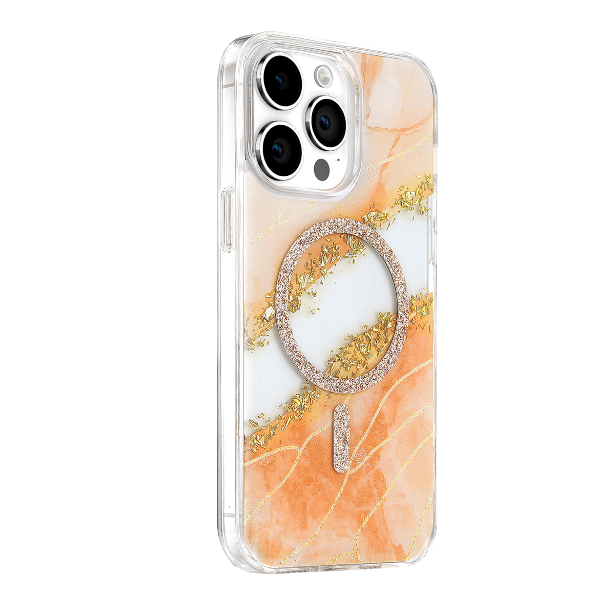 Onegif Apple iPhone 14 Pro Max Lotus Simli Magsafe Kapak - Turuncu