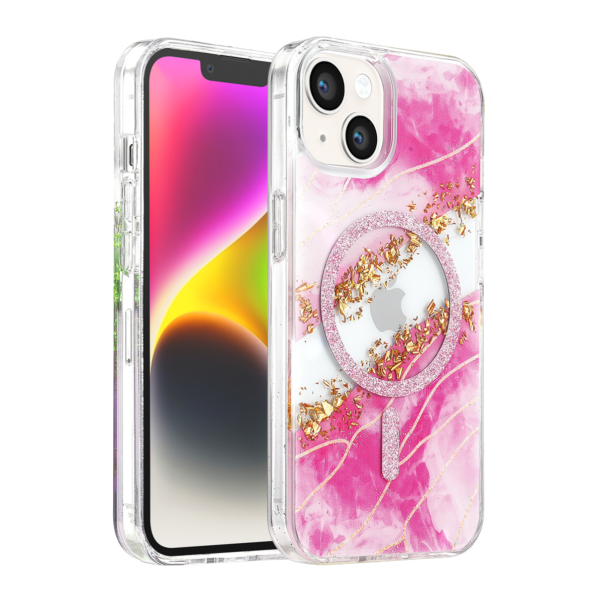 Onegif Apple iPhone 15 Lotus Simli Magsafe Kapak - Pembe