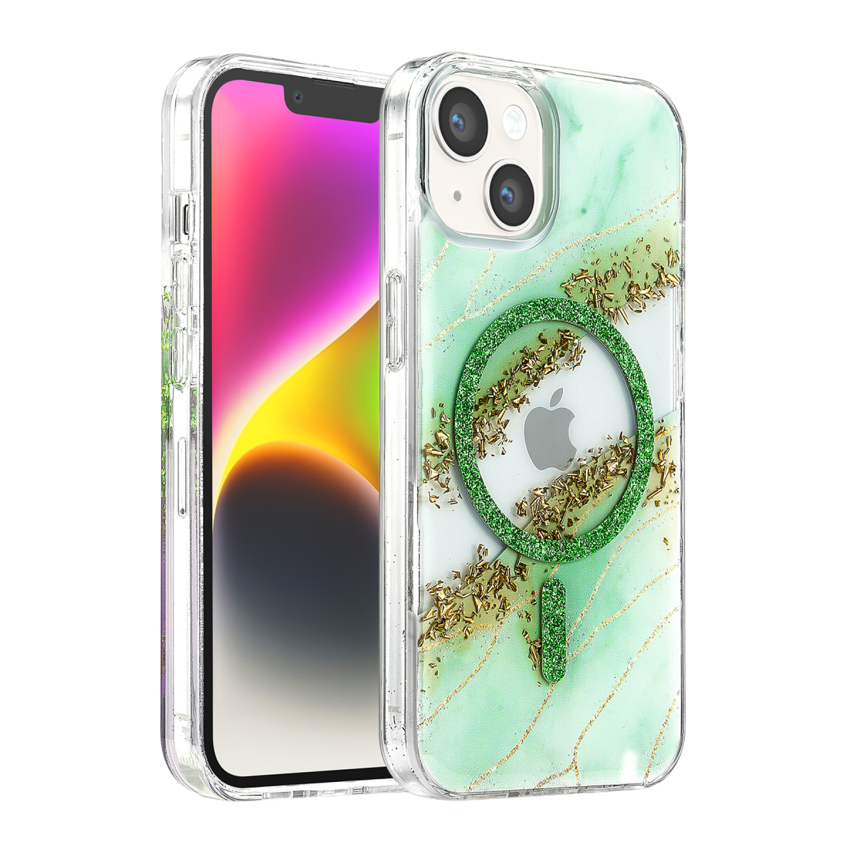 Onegif Apple iPhone 15 Lotus Simli Magsafe Kapak - Yeşil