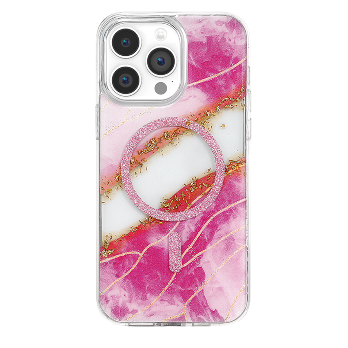 Onegif Apple iPhone 15 Pro Max Lotus Simli Magsafe Kapak - Pembe
