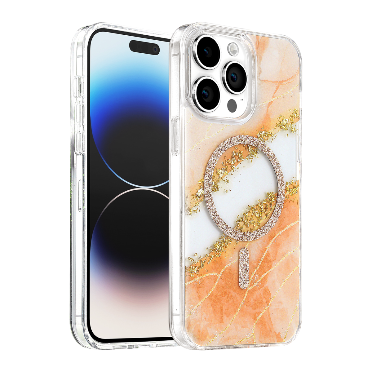Onegif Apple iPhone 15 Pro Max Lotus Simli Magsafe Kapak - Turuncu