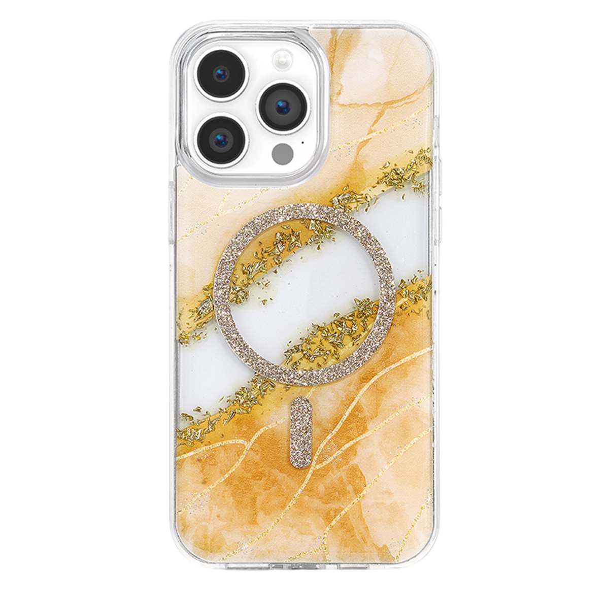 Onegif Apple iPhone 15 Pro Max Lotus Simli Magsafe Kapak - Turuncu
