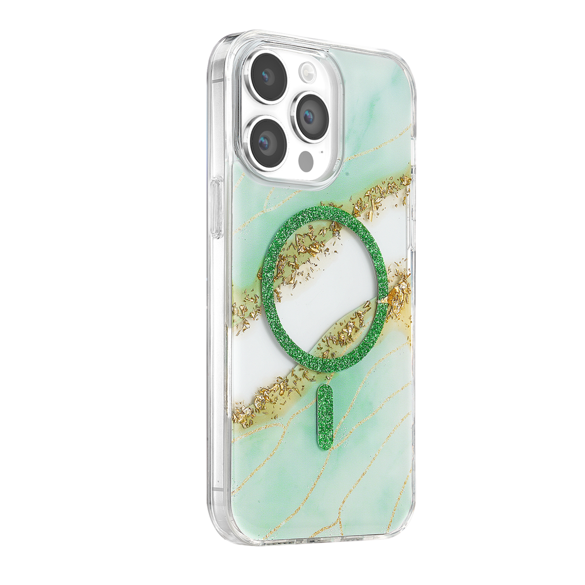 Onegif Apple iPhone 15 Pro Max Lotus Simli Magsafe Kapak - Yeşil