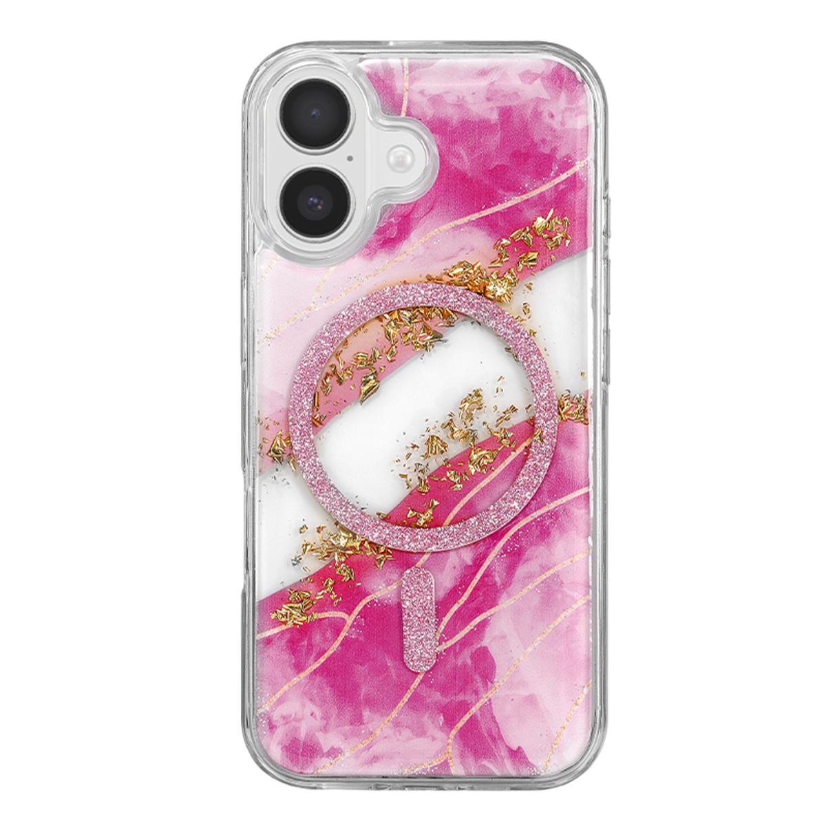 Onegif Apple iPhone 16 Lotus Simli Magsafe Kapak - Pembe