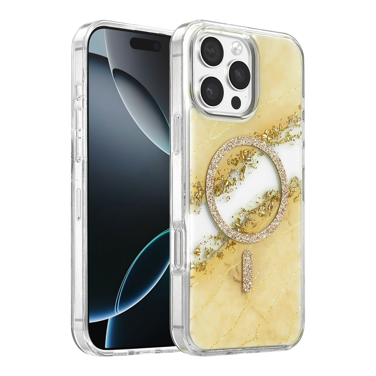 Onegif Apple iPhone 16 Pro Max Lotus Simli Magsafe Kapak - Gümüş