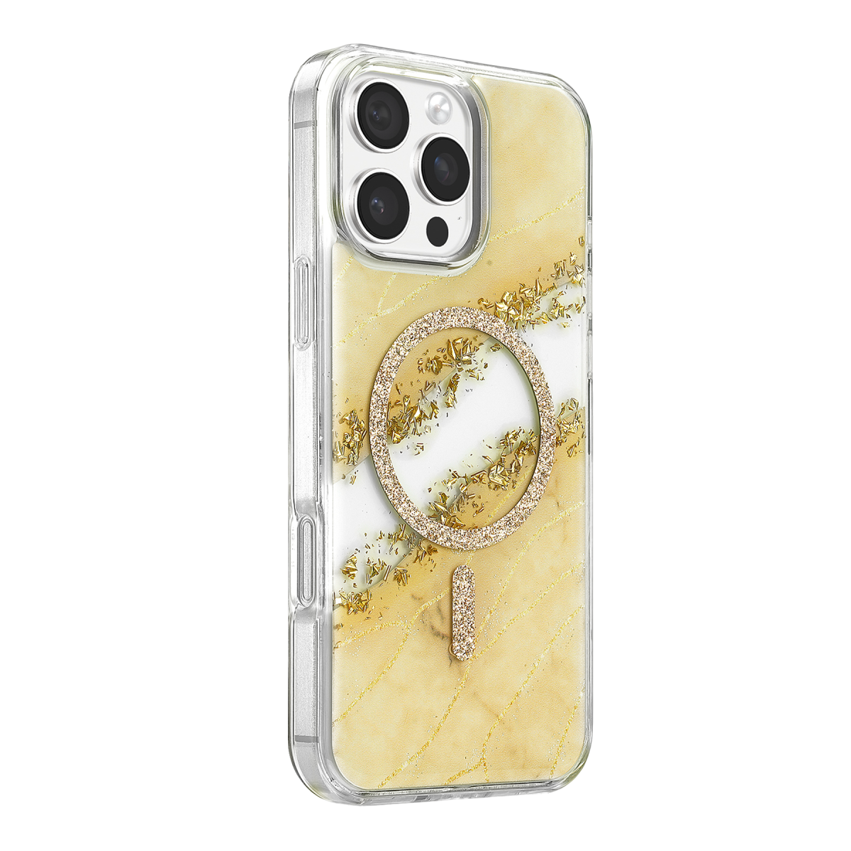 Onegif Apple iPhone 16 Pro Max Lotus Simli Magsafe Kapak - Gümüş