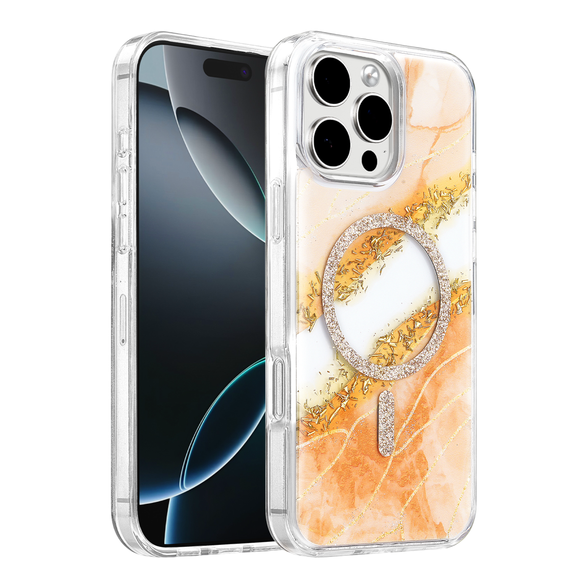 Onegif Apple iPhone 16 Pro Max Lotus Simli Magsafe Kapak - Turuncu