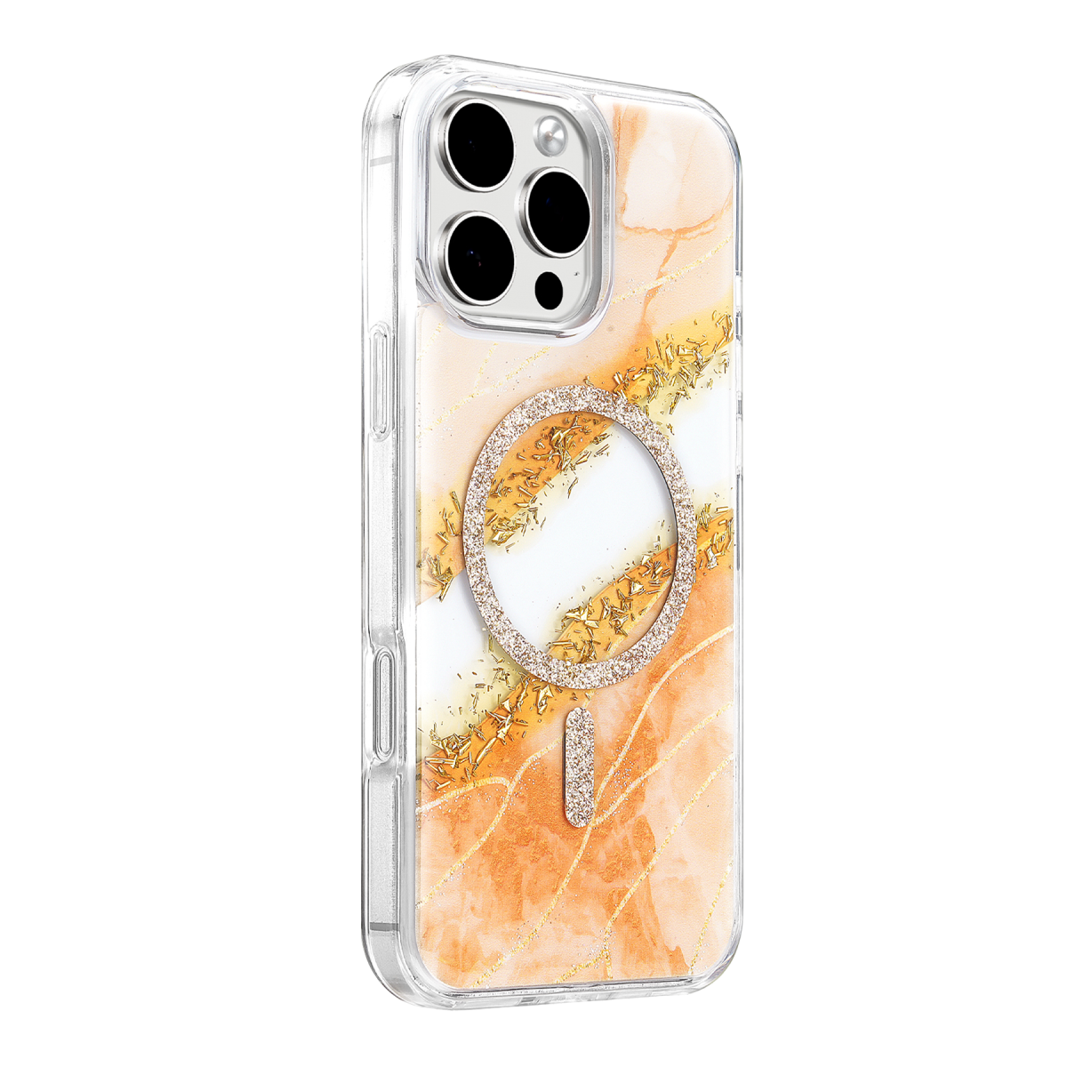 Onegif Apple iPhone 16 Pro Max Lotus Simli Magsafe Kapak - Turuncu