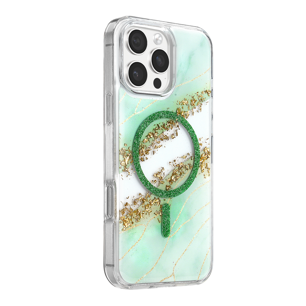 Onegif Apple iPhone 16 Pro Max Lotus Simli Magsafe Kapak - Yeşil