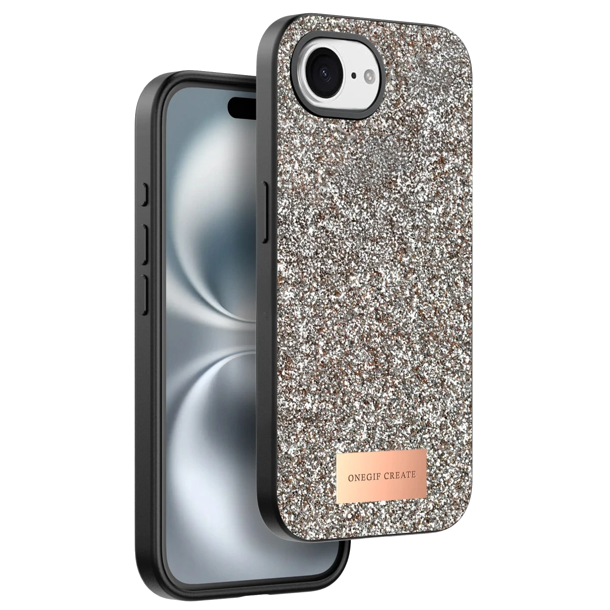 Onegif Apple iPhone 16E Bright Simli Kapak - Çöl Titanyum
