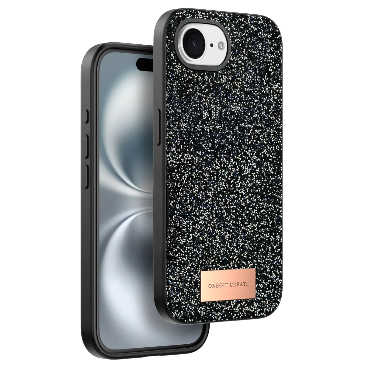 Onegif Apple iPhone 16E Bright Simli Kapak - Siyah