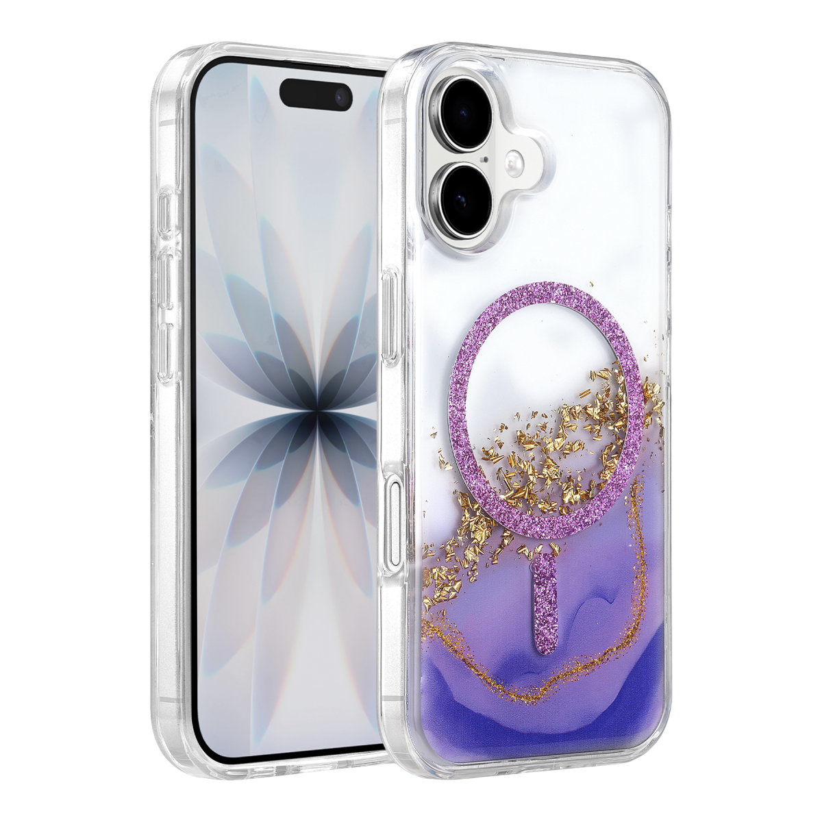 Onegif Apple iPhone 17 Lotus Simli Magsafe Kapak - Mor