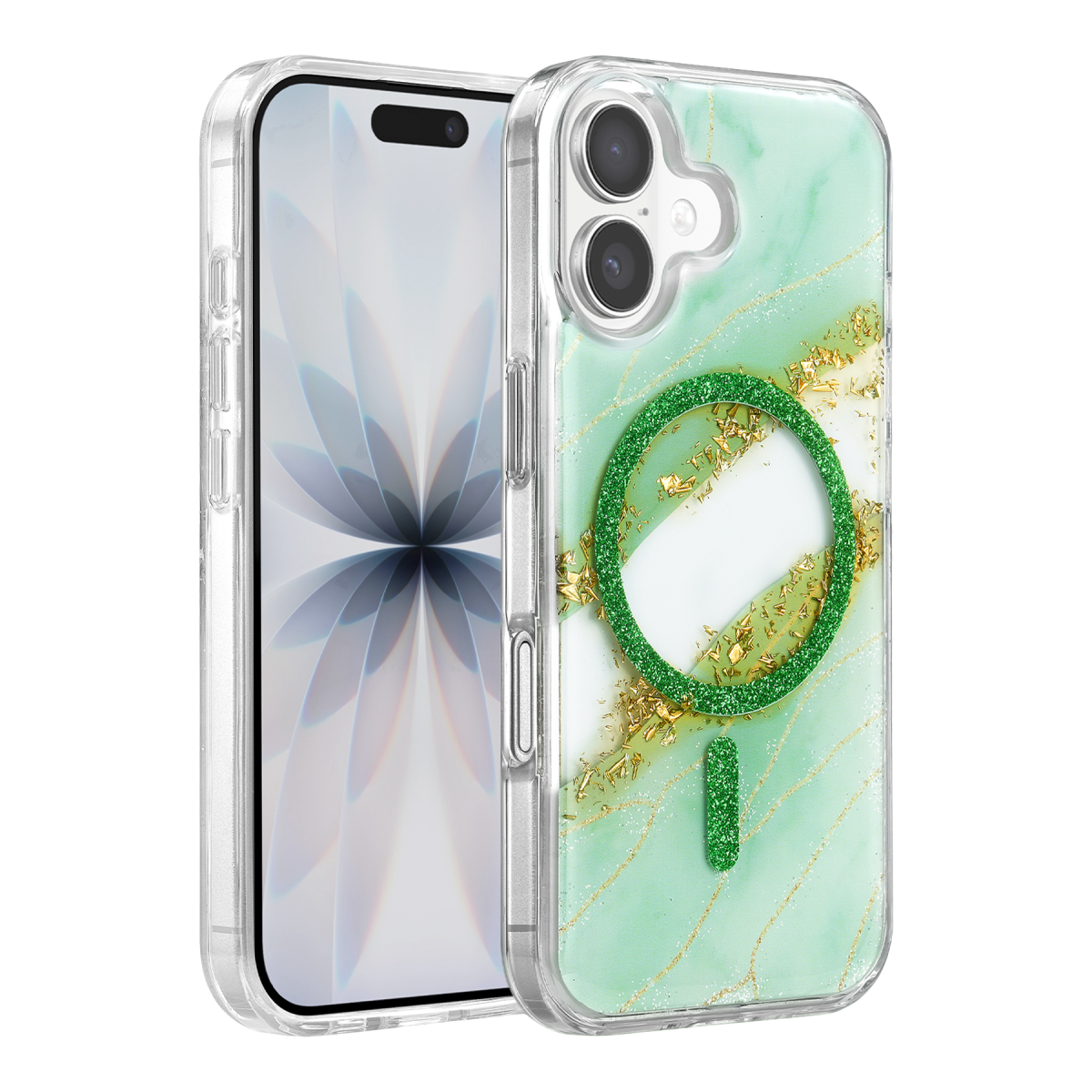 Onegif Apple iPhone 17 Lotus Simli Magsafe Kapak - Yeşil
