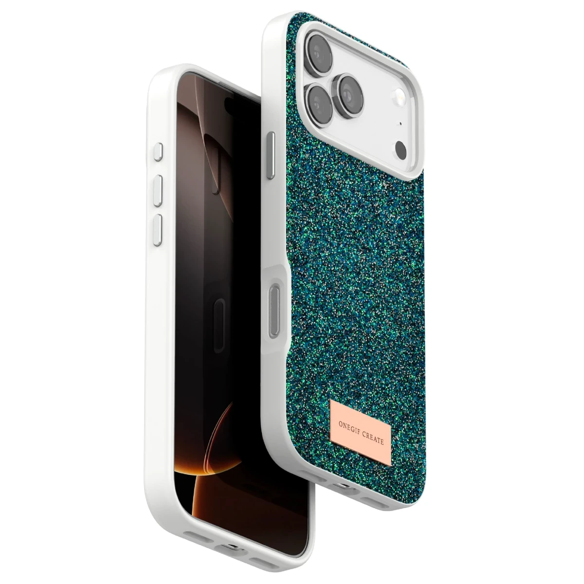 Onegif Apple iPhone 17 Pro Bright Simli Kapak - Koyu Yeşil