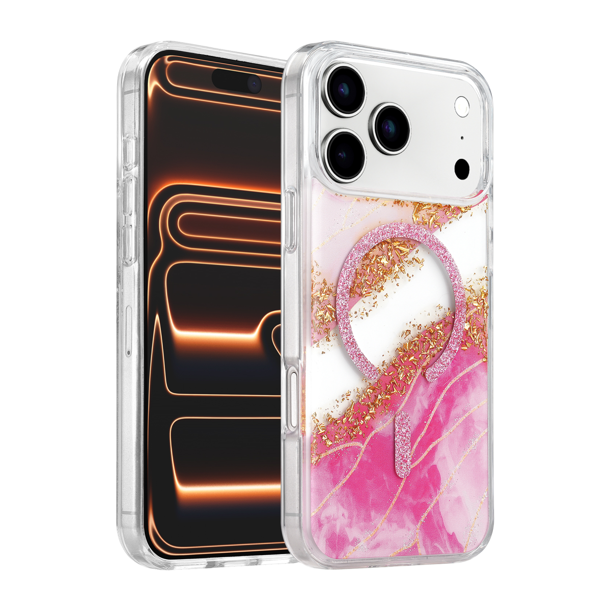 Onegif Apple iPhone 17 Pro Lotus Simli Magsafe Kapak - Pembe