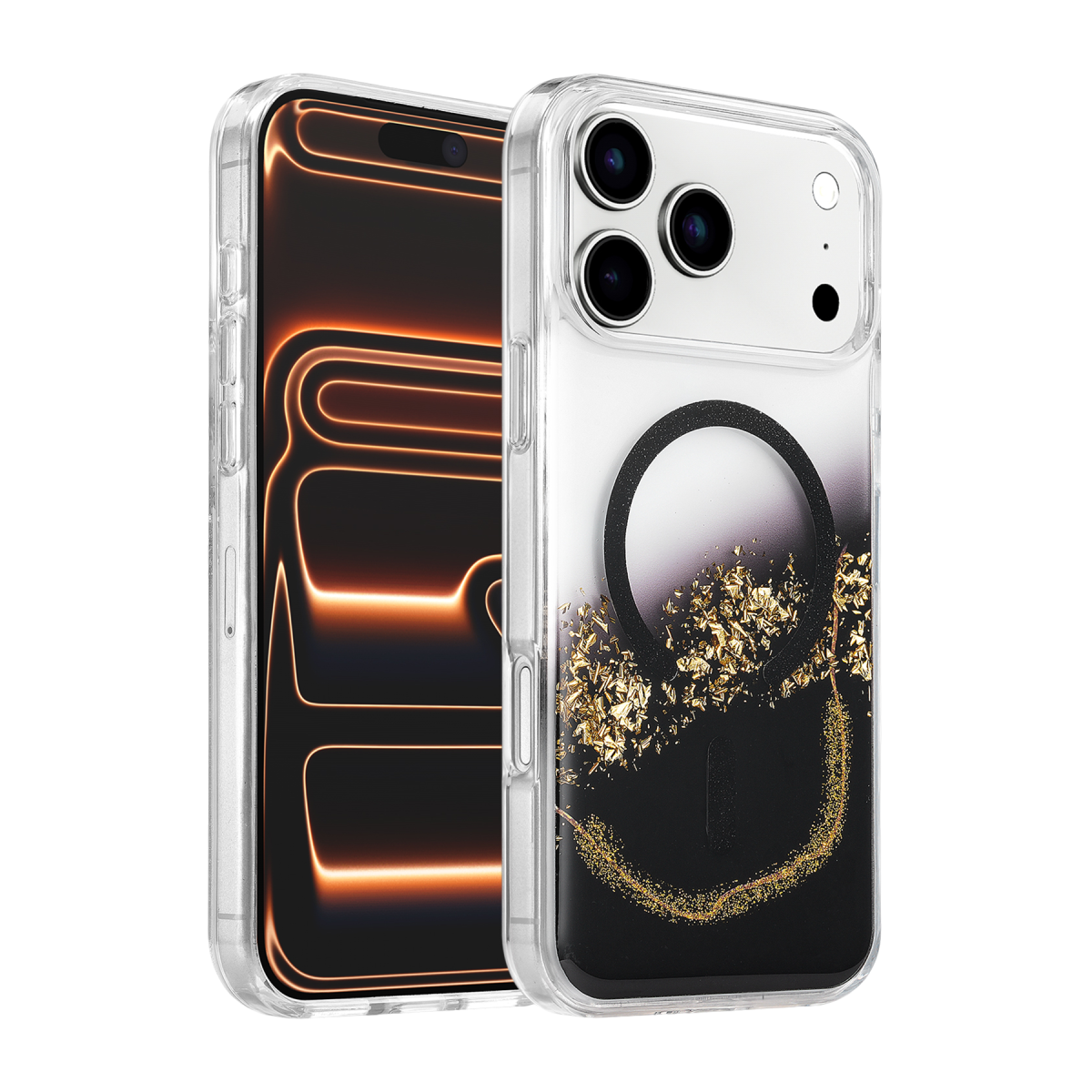 Onegif Apple iPhone 17 Pro Lotus Simli Magsafe Kapak - Siyah