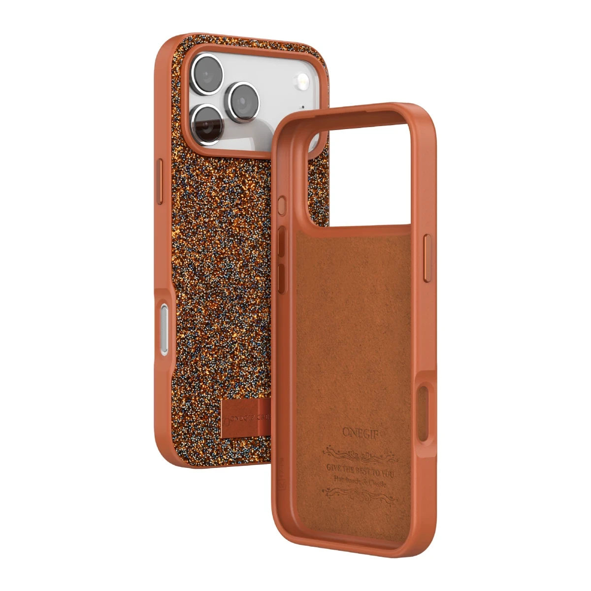 Onegif Apple iPhone 17 Pro Max Bright Simli Kapak - Turuncu