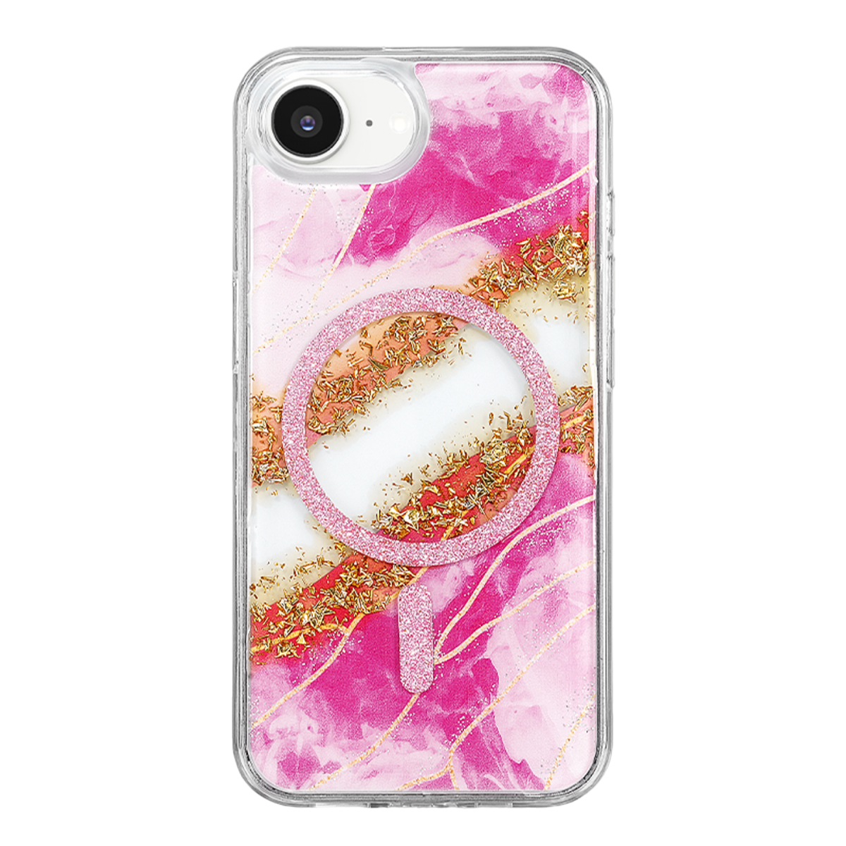 Onegif Apple iPhone 17E Lotus Simli Magsafe Kapak - Pembe