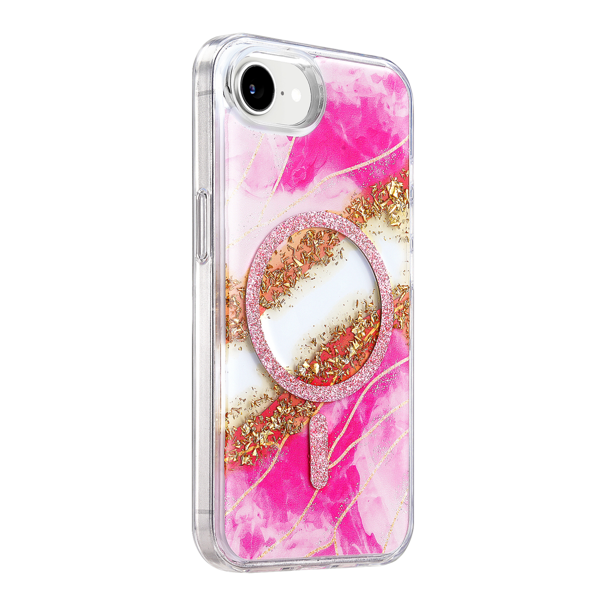 Onegif Apple iPhone 17E Lotus Simli Magsafe Kapak - Pembe