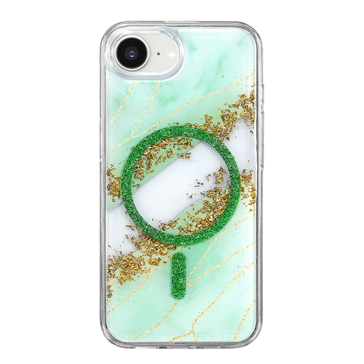 Onegif Apple iPhone 17E Lotus Simli Magsafe Kapak - Yeşil