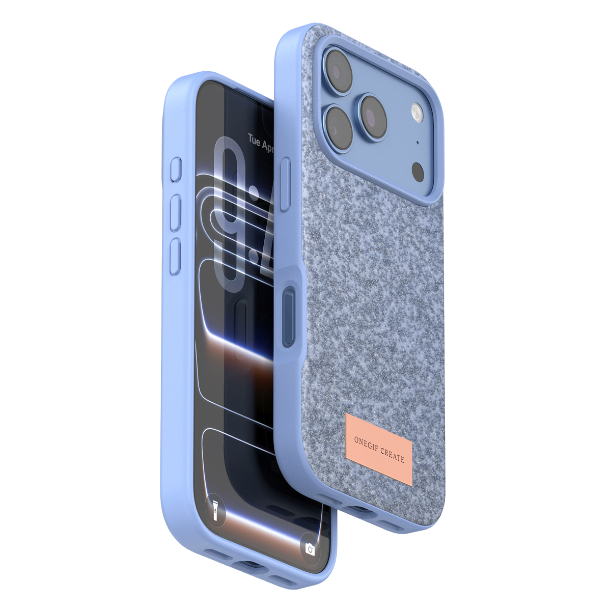 Onegif Apple iPhone 18 Pro Bright Simli Kapak - Mavi