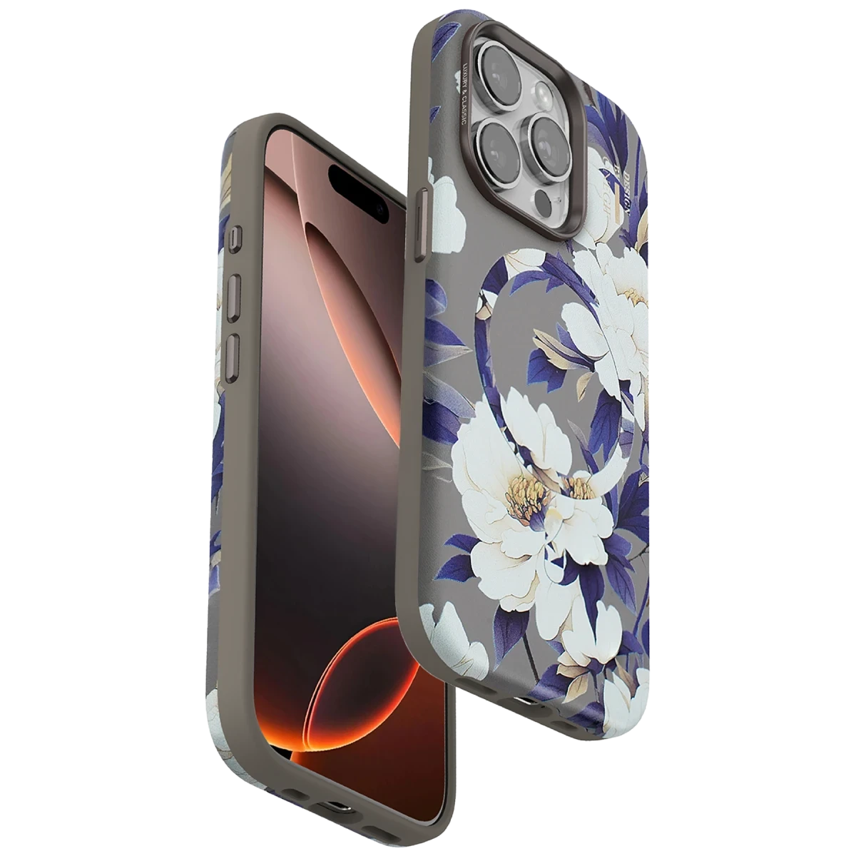 Onegif Apple iPhone 14 Pro Flower Series Magsafe Kapak - Gri