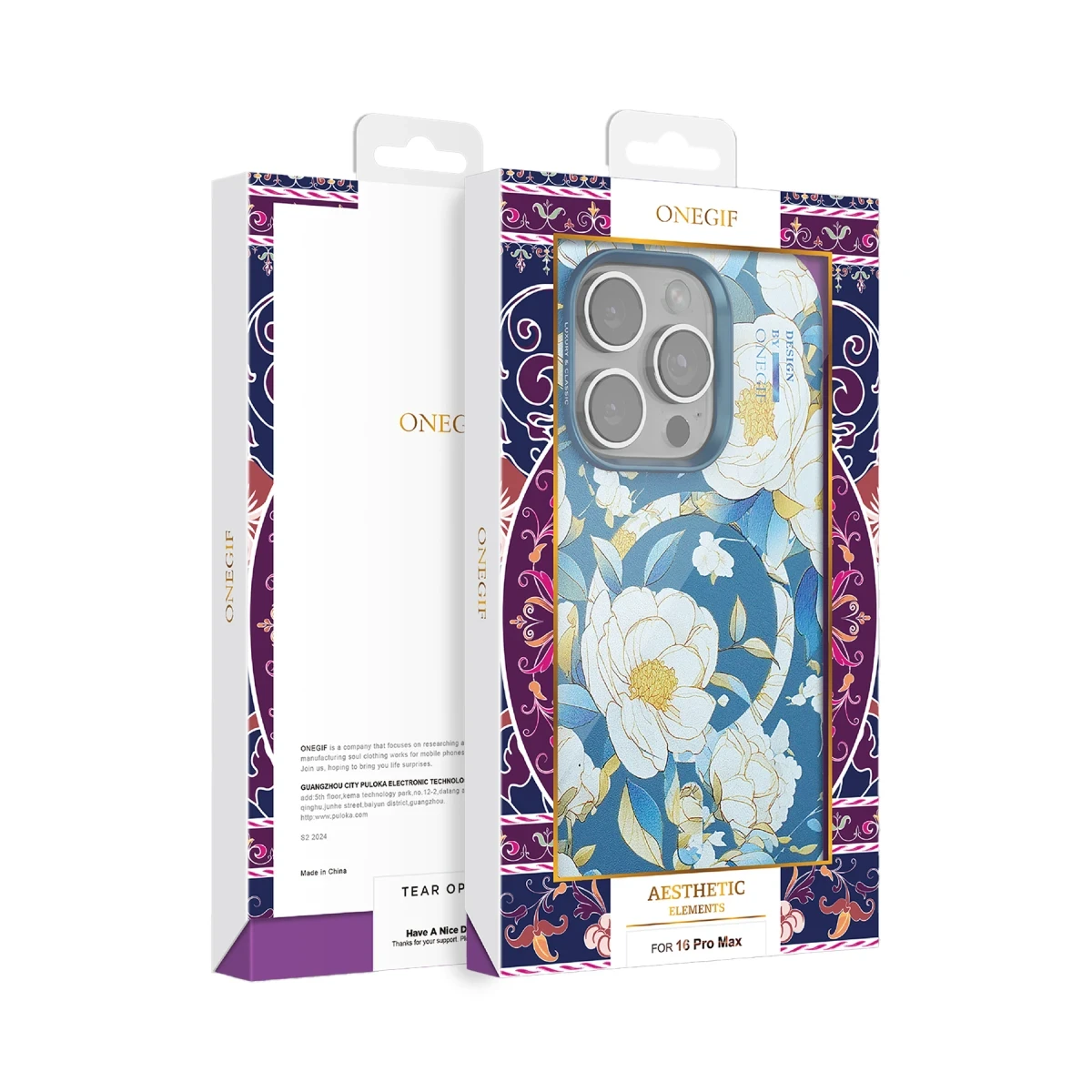 Onegif Apple iPhone 14 Pro Max Flower Series Magsafe Kapak - Mavi