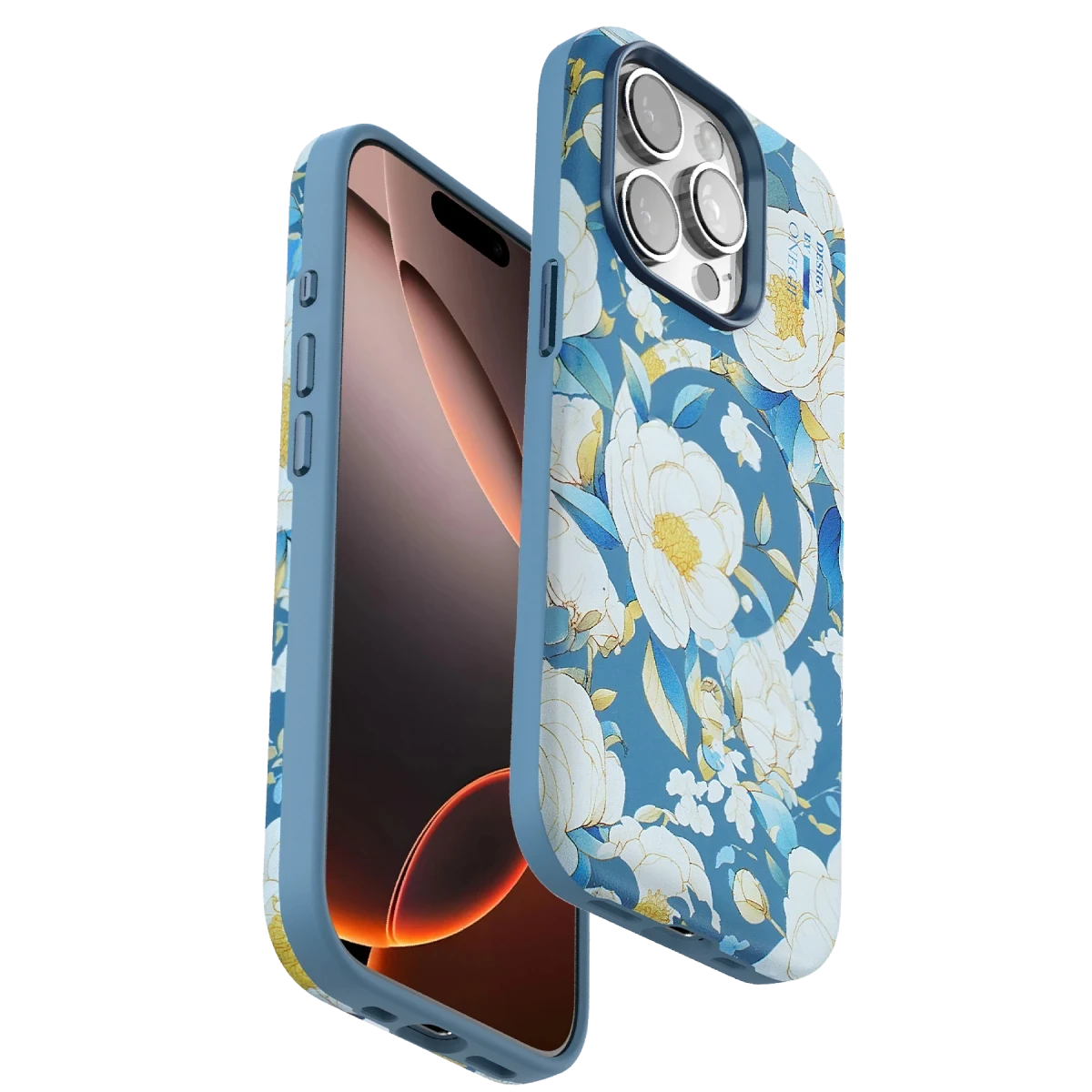 Onegif Apple iPhone 14 Pro Max Flower Series Magsafe Kapak - Mavi