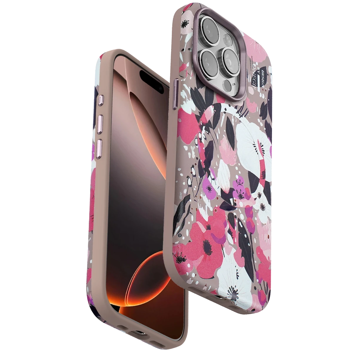 Onegif Apple iPhone 15 Pro Max Flower Series Magsafe Kapak - Pembe