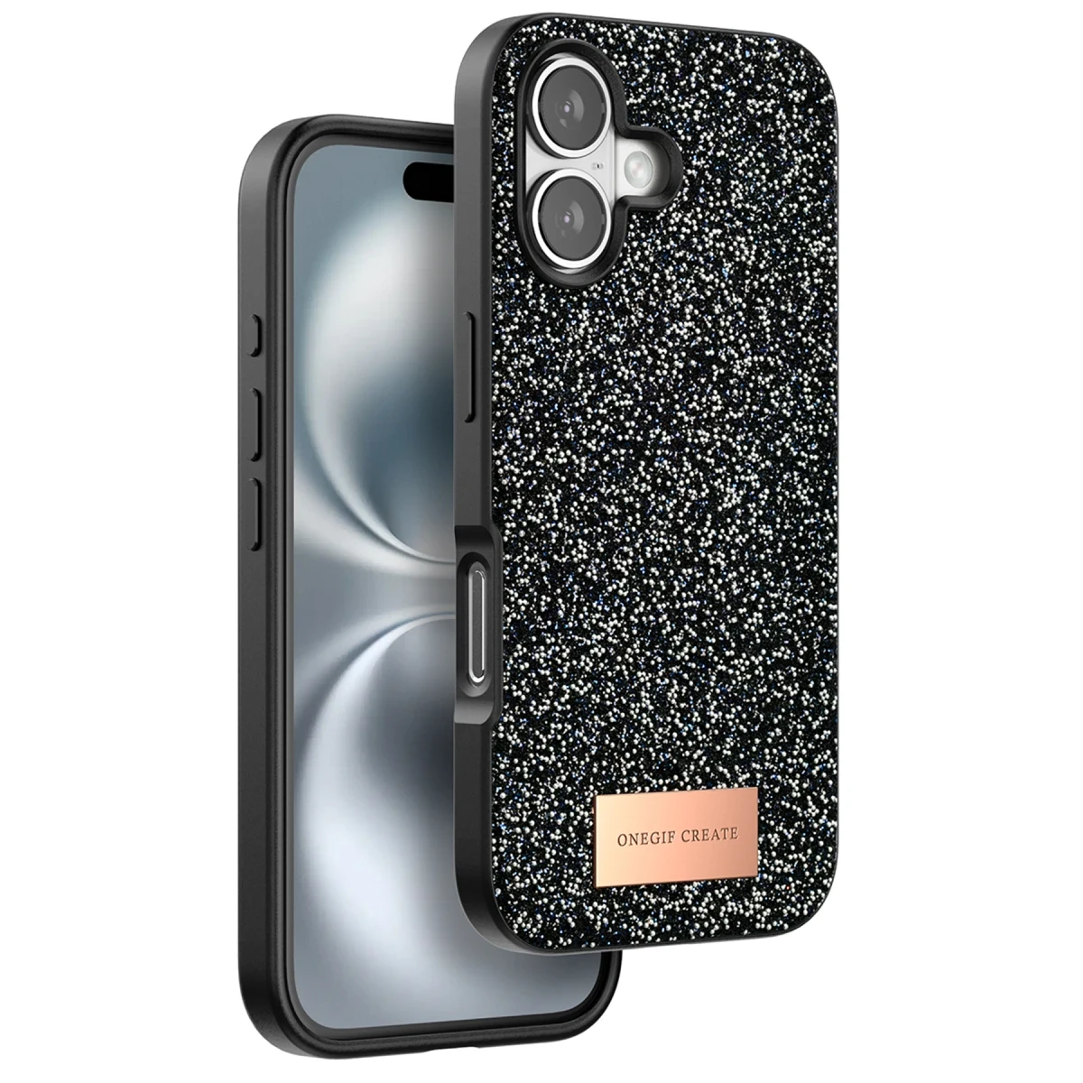 Onegif Apple iPhone 16 Bright Simli Kapak - Siyah
