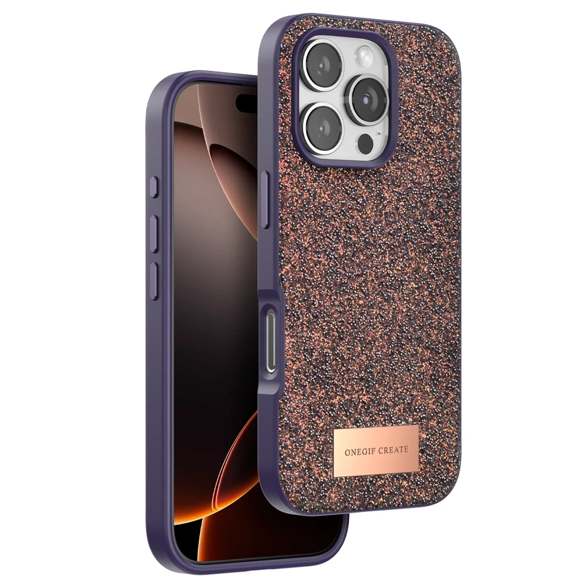 Onegif Apple iPhone 16 Pro Bright Simli Kapak - Derin Mor