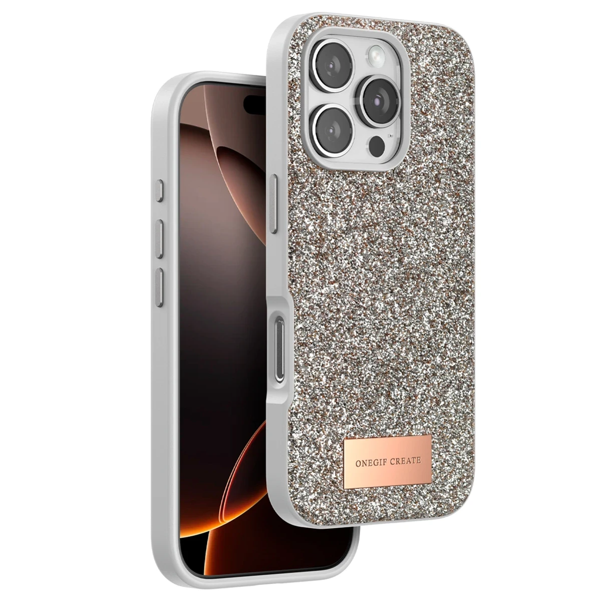 Onegif Apple iPhone 16 Pro Bright Simli Kapak - Gold