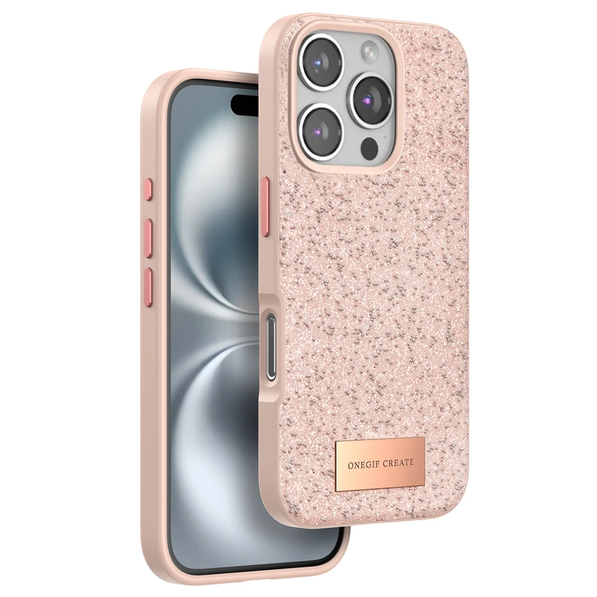 Onegif Apple iPhone 16 Pro Max Bright Simli Kapak - Pembe