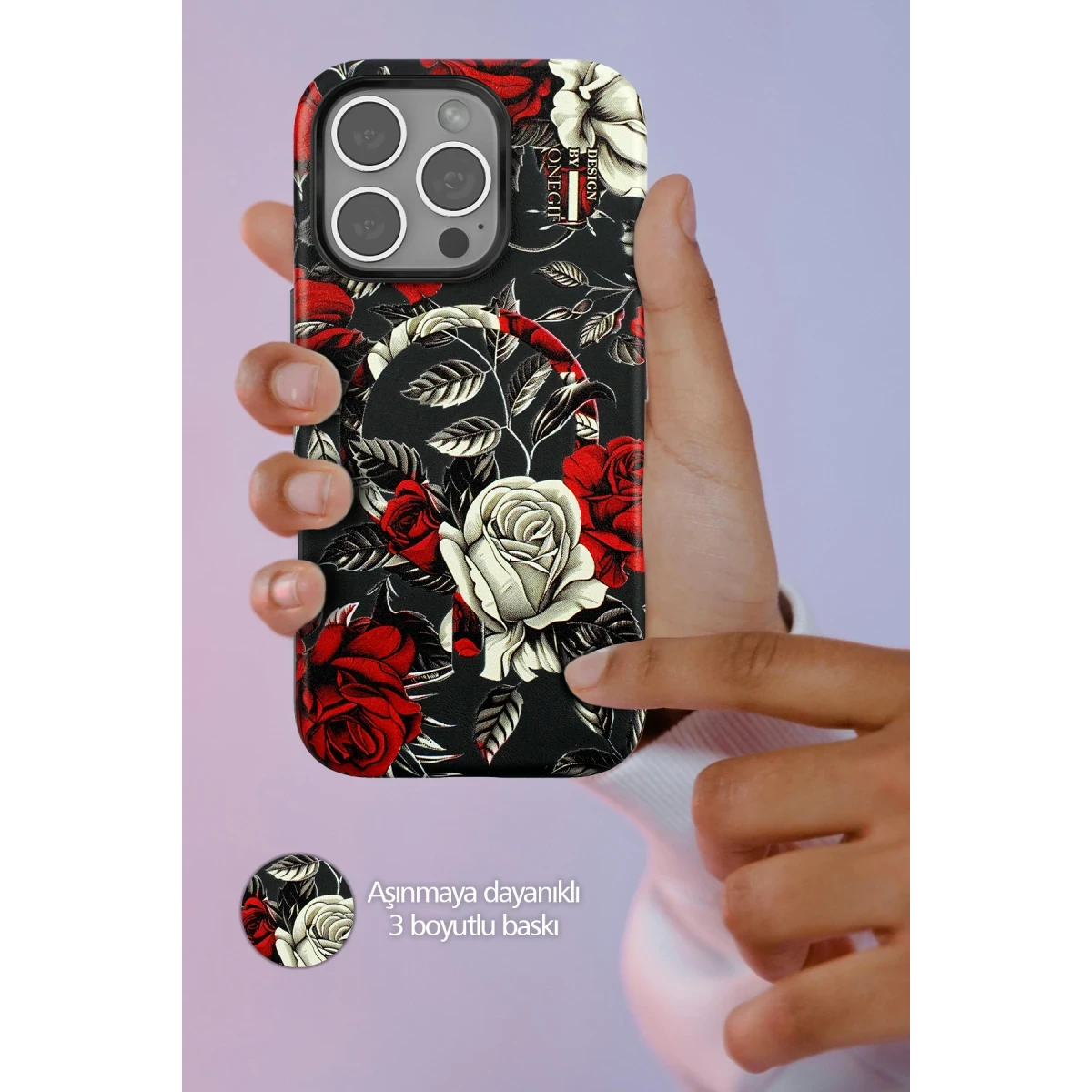 Onegif Apple iPhone 16 Pro Max Flower Series Magsafe Kapak - Mavi