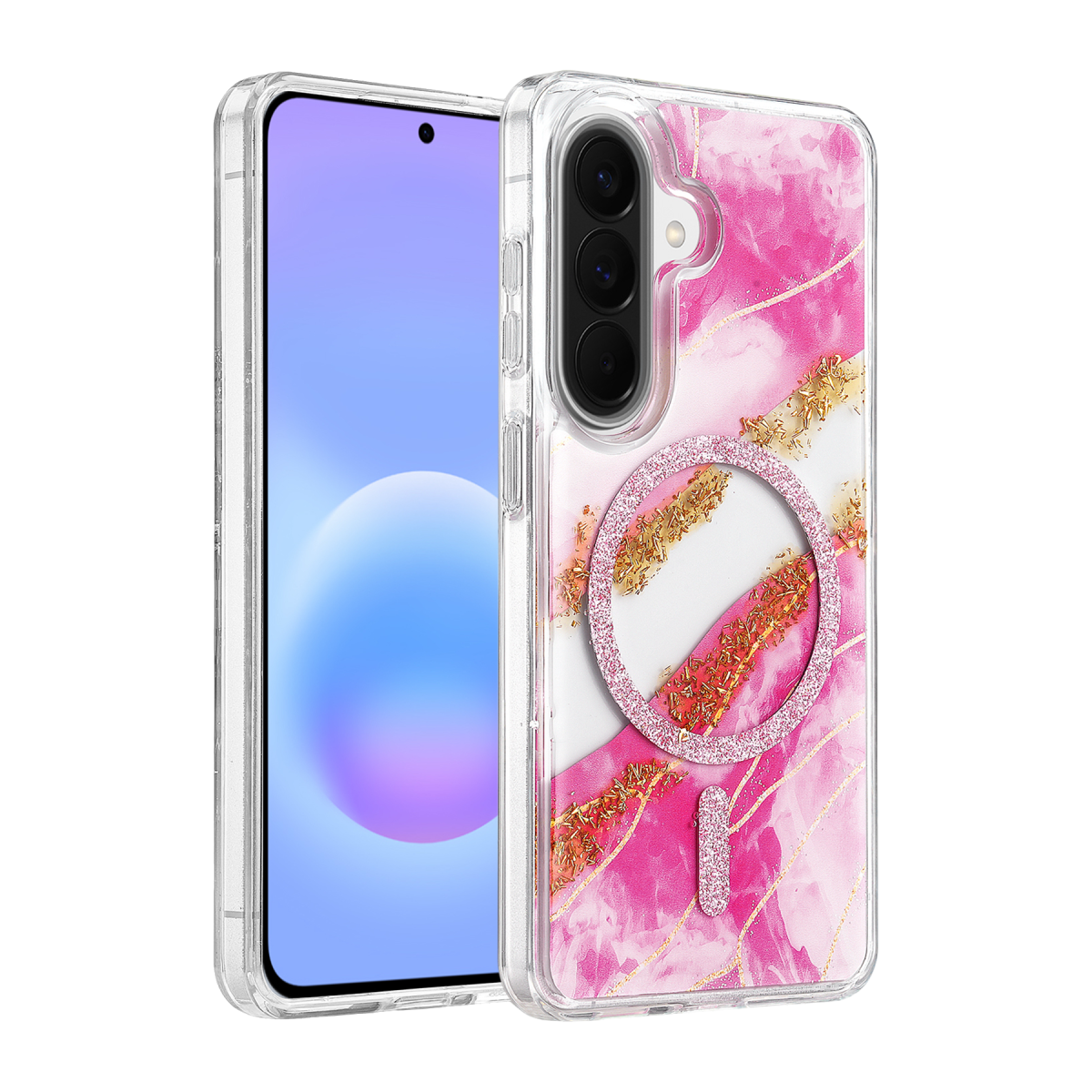 Onegif Samsung Galaxy A56 Lotus Simli Magsafe Kapak - Pembe