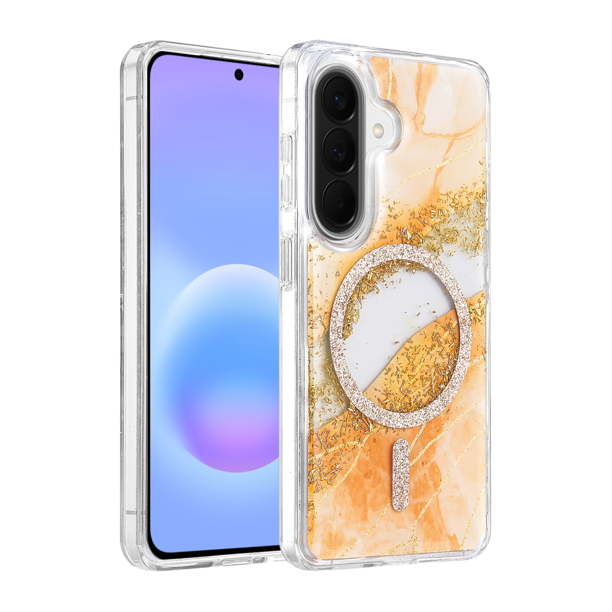 Onegif Samsung Galaxy A57 5G Lotus Simli Magsafe Kapak - Turuncu