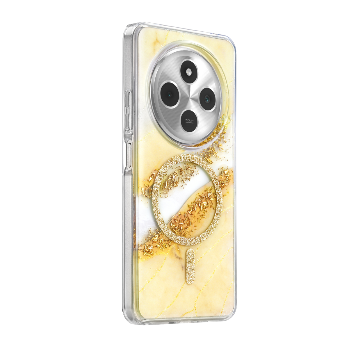 Onegif Xiaomi Redmi 14C Lotus Simli Magsafe Kapak - Gümüş