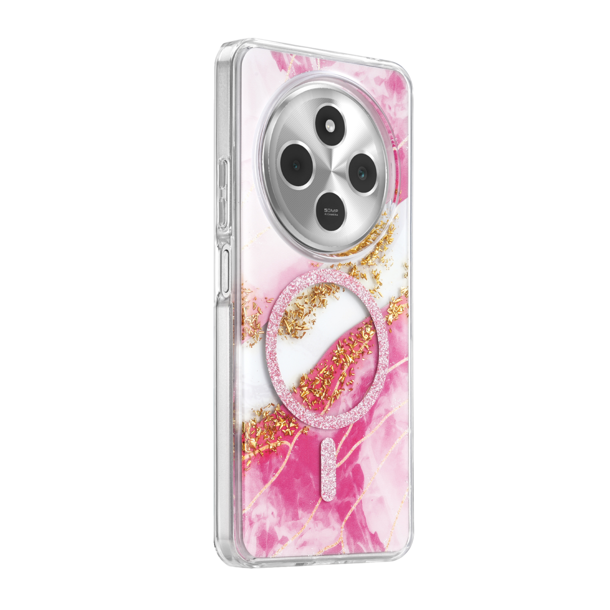 Onegif Xiaomi Redmi 14C Lotus Simli Magsafe Kapak - Pembe