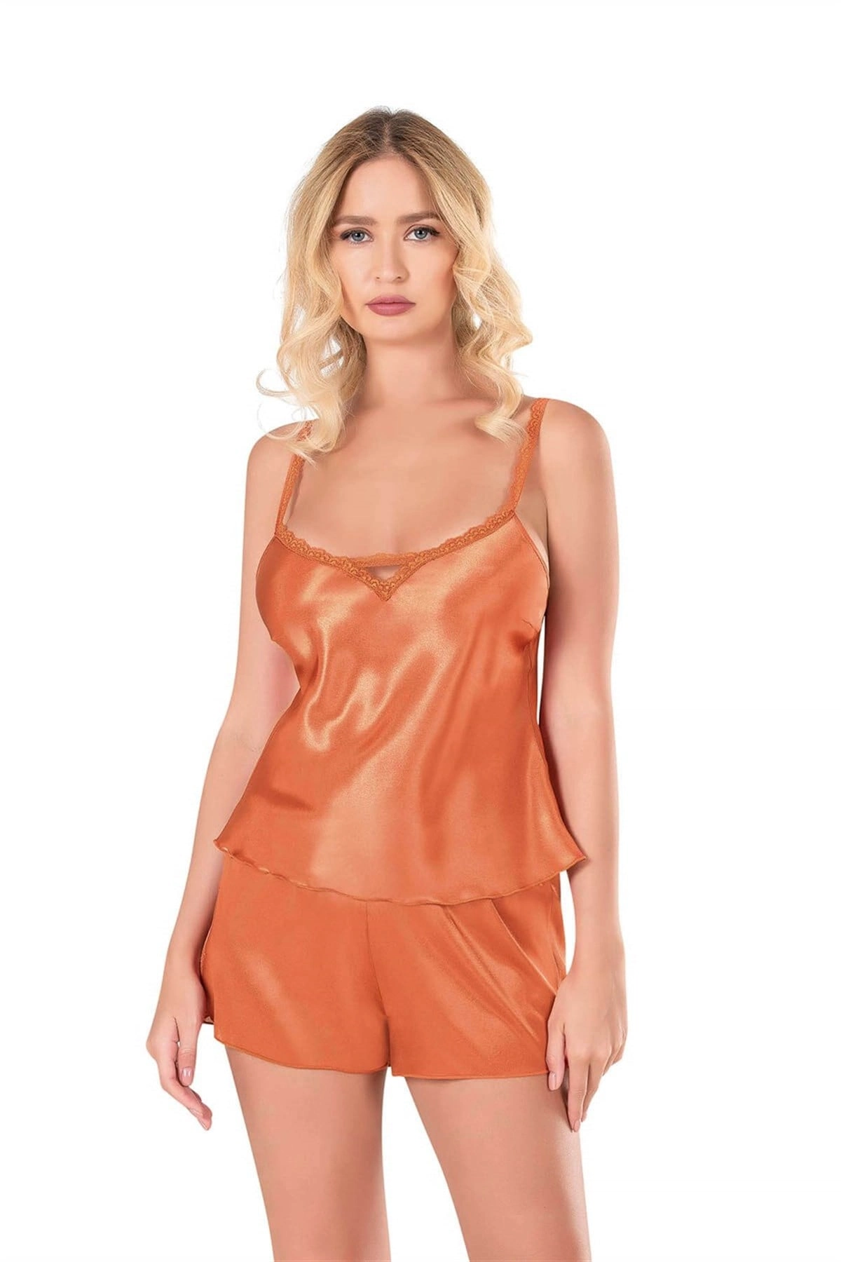 Oranj Saten Babydoll Şortlu Set - KLBN14093