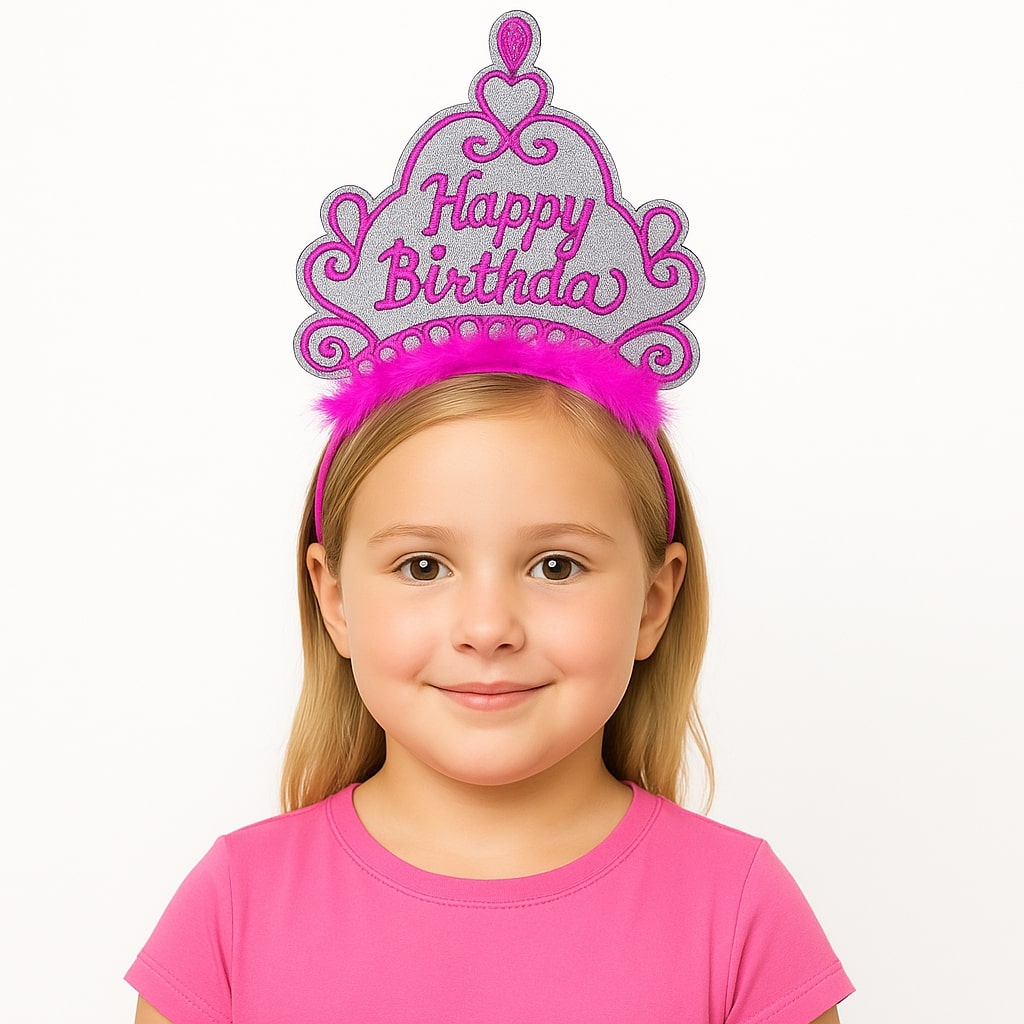 Pembe Happy Birthday Prenses Tacı – Doğum Günü Taç Aksesuarı (4887)
