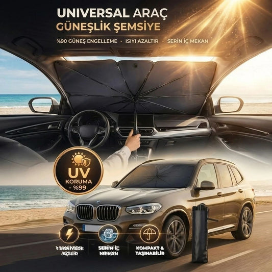 Premium Katlanabilir Araç Ön Cam Güneşliği – Şemsiye Tipi Oto Güneşlik, UV Korumalı Isı Yalıtımlı Ön Cam Gölgelik (4887)
